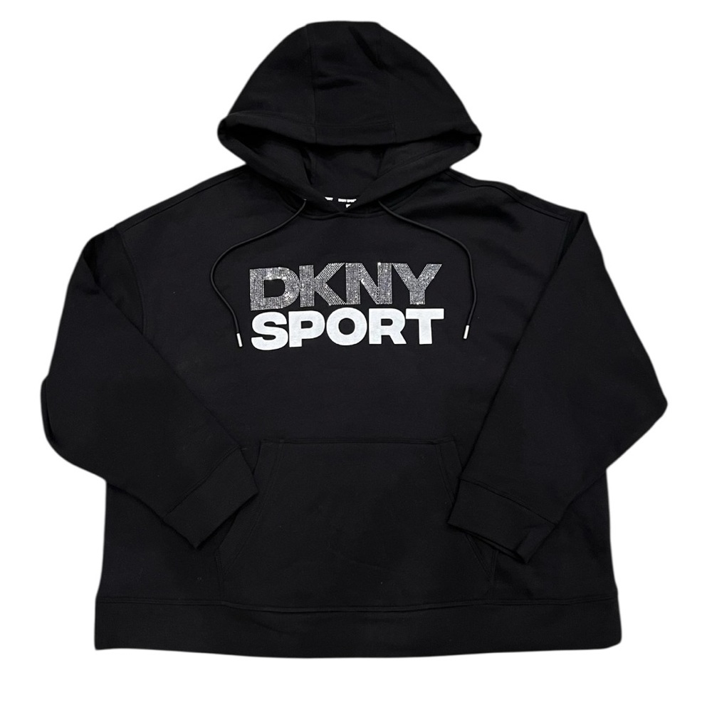 DKNY Rhinestone Logo Hoody Women I Black Silver - Picture 2 of 6